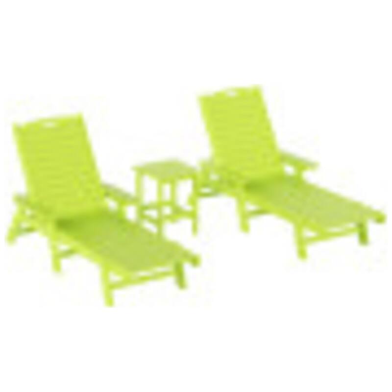Laguna Hdpe All Weather Outdoor Patio Pool Reclining Chaise Lounges With Square Side Table (3-Piece Set) - Lime Green