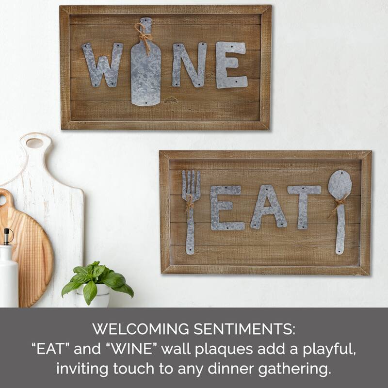 Elements 2-Piece Eat and Wine Wood Wall Plaque Set