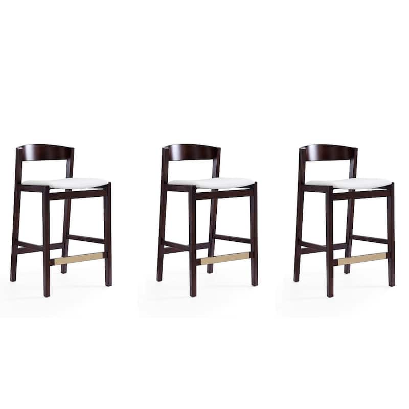Manhattan Comfort Klismos 36.75 in. Dark Walnut Beech Wood Counter Height Bar Stool (Set of 3) - Ivory