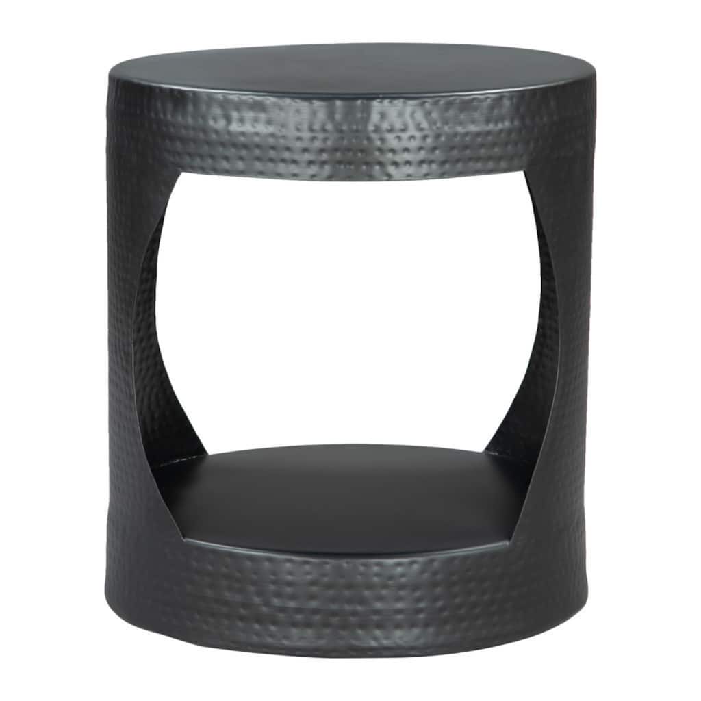 Black Iron Round Floor Shelf End Table with Storage for Living Room - 19" x 19" x 20.30"