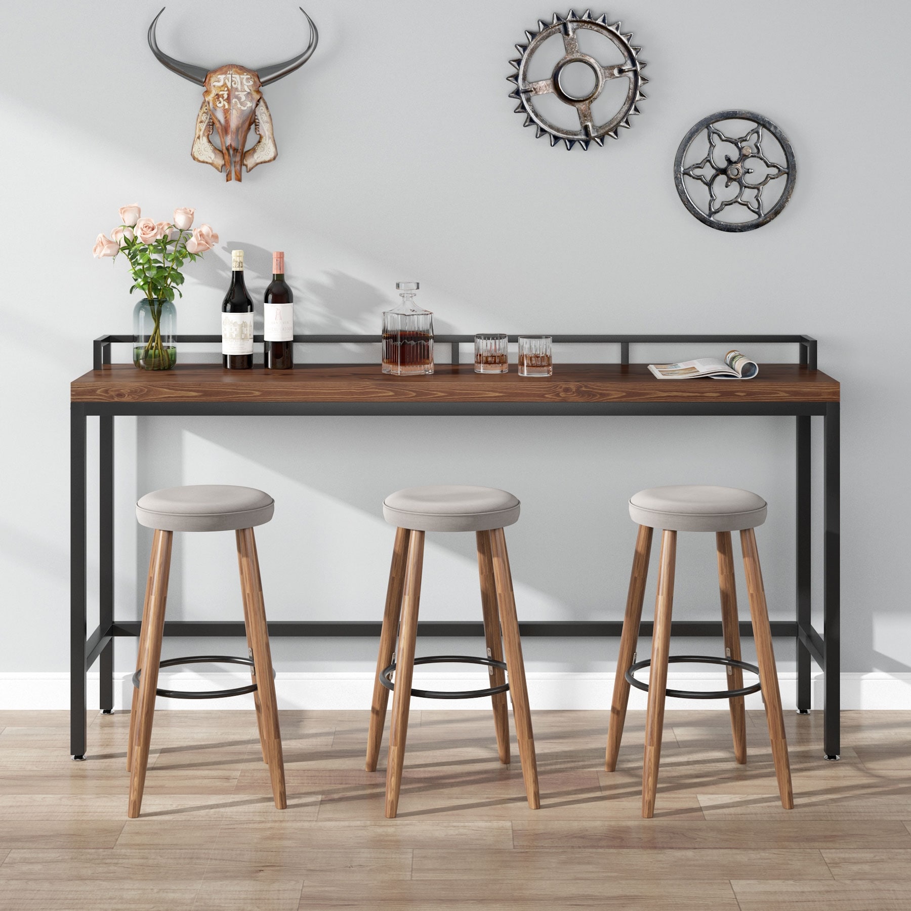 Console sofa discount table with stools