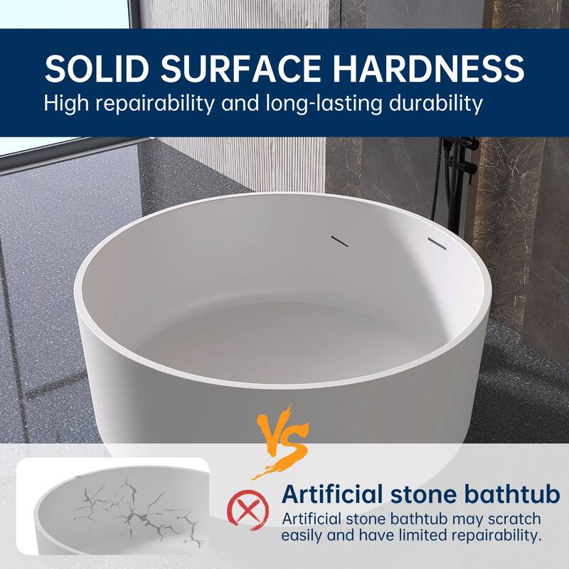 MEDUNJESS 49'' Freestanding Bathtub Solid Surface Soaking Tub