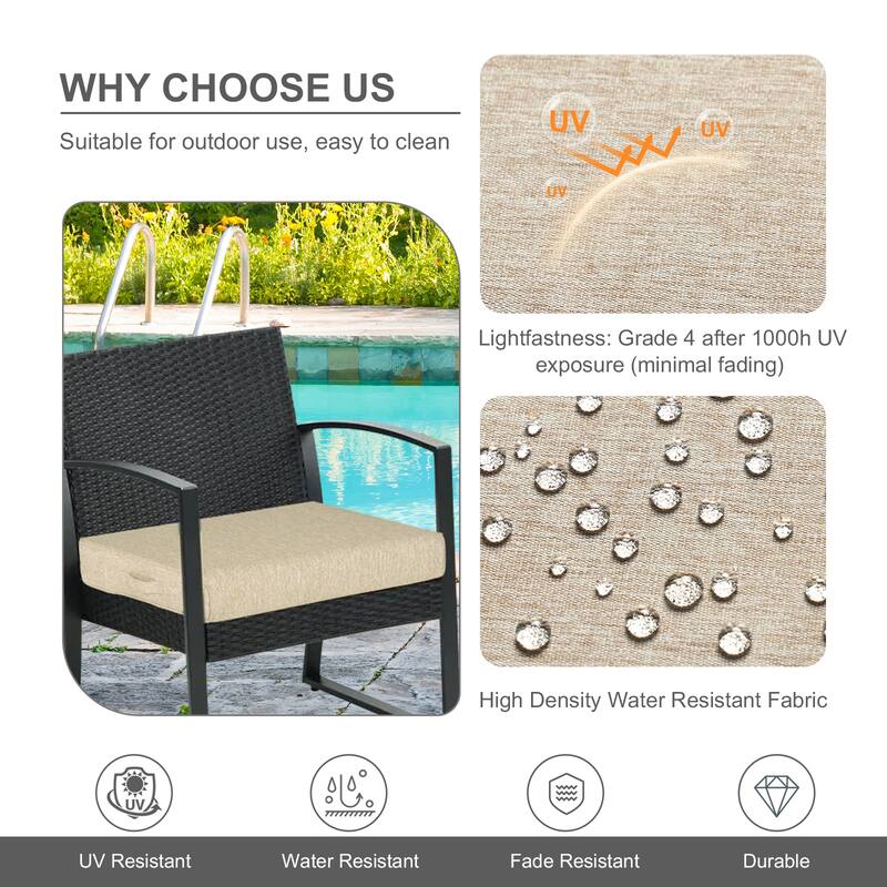 Aoodor Patio Chair Cushions Set of 2, Water Resistant Outdoor Seat Cushions with Handle and Ties, Square Corner Cushions