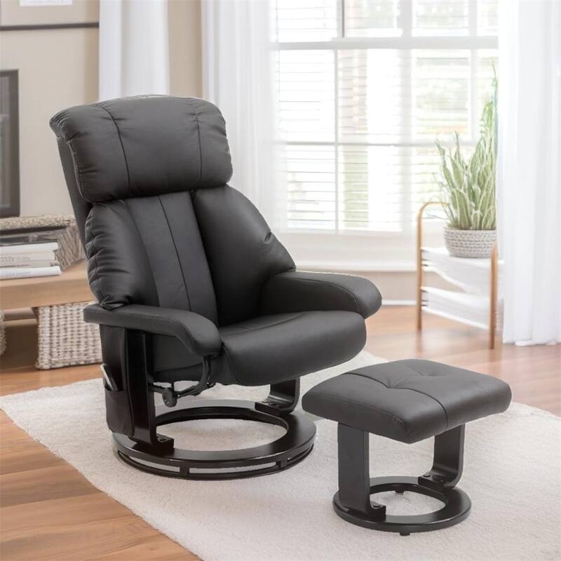 Swivel Recliner Chair with Vibration Massage and Ottoman Footrest - Black