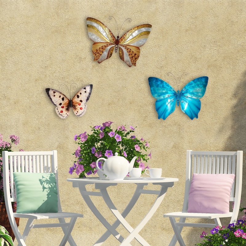 Butterfly Wall Decor Sea Blue With Beads (m2016) - 1 x 18 x 13