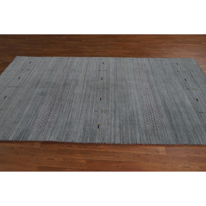 Hand Knotted Oriental 100% Wool Carpet Tribal Stripe Greys & Charcoal Gabbeh Area Rug - 8' 4'' X 5' 2''