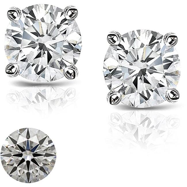 Platinum 5/8ct TDW Round Hearts & Arrows Diamond Stud Earrings by Auriya (J-K, SI1-SI2)