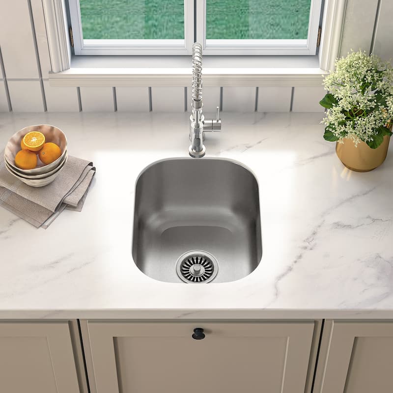 Sinber Undermount Single Bowl 304 Stainless Steel Kitchen Sink - 15" x 18" x 8"(SinkOnly) - Silver