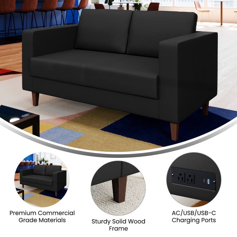 Commercial Lobby Loveseat with 2 Outlets/1 USB/1 USB-C Ports - 56.5"W x 31.25"D x 32.5"H