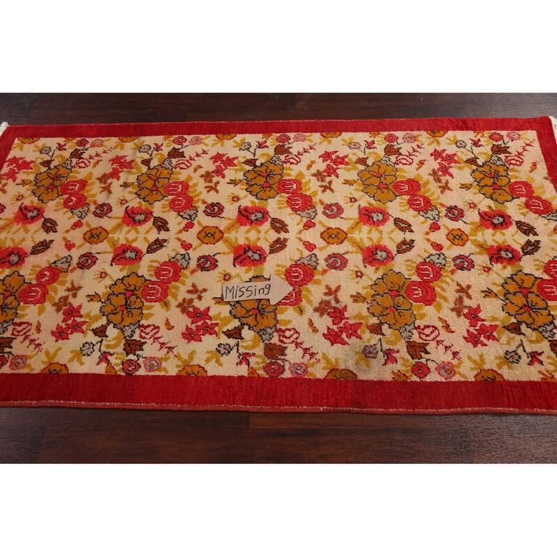 Antique Floral Kerman Persian Area Rug Hand-knotted Wool Carpet - 3'4" x 6'4"