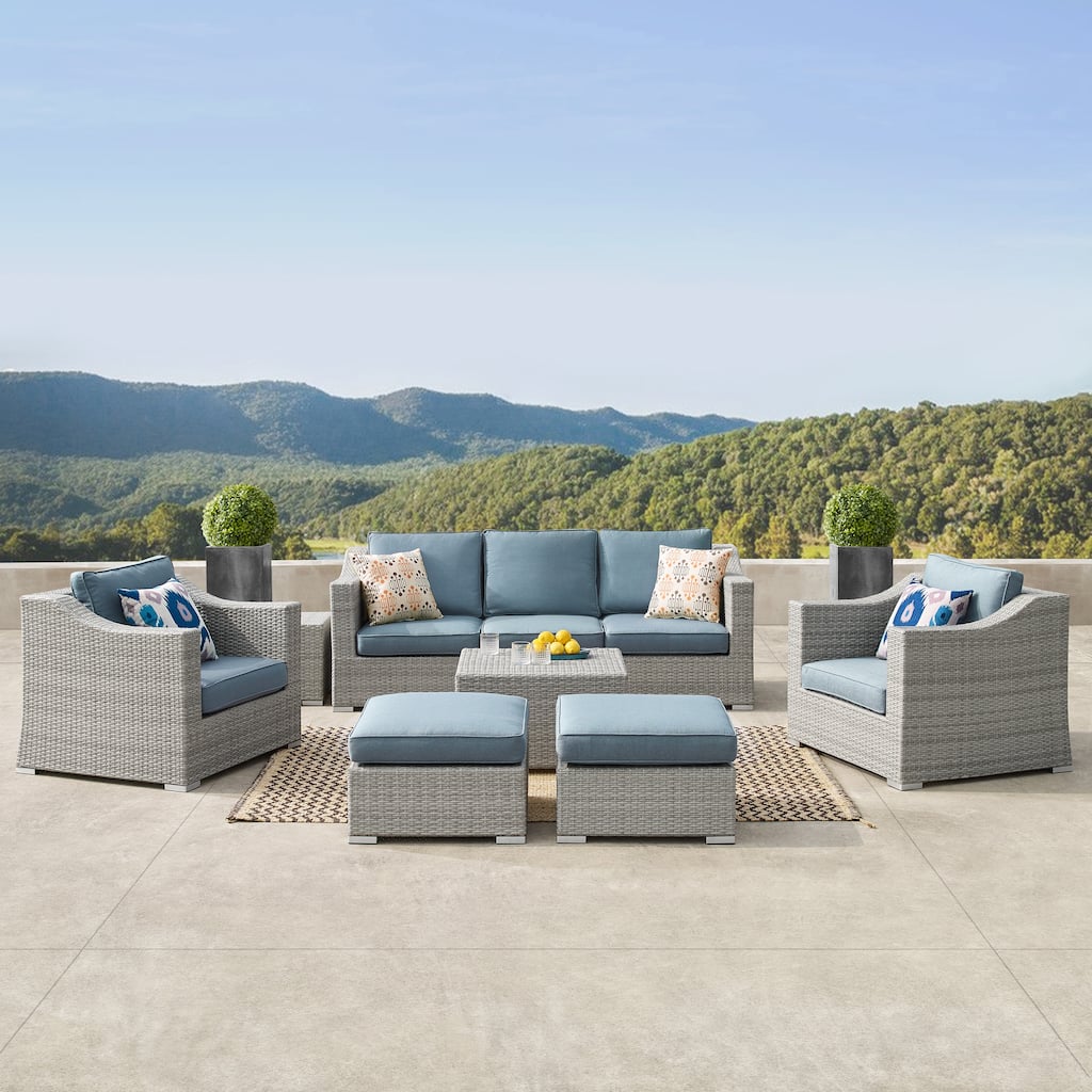 Corvus Martinka 9-piece Cushioned Wicker Patio Chat Set