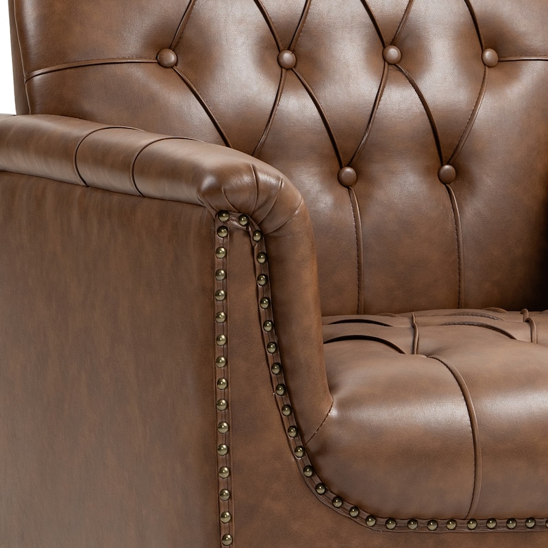 Traditional Faux Leather Tufted Accent Arm Chair with Nailhead Trim