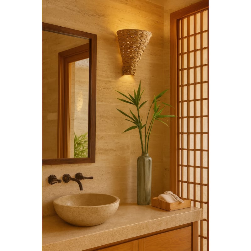 Varaluz Hilton Head 1-Light Wall Sconce - French Gold/Natural Seagrass