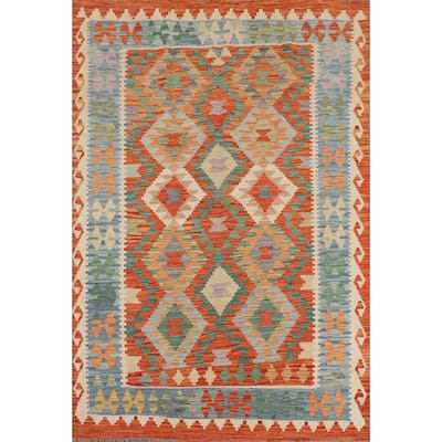 Geometric Kilim Oriental Area Rug Flatweave Wool Carpet - 4'11"x 6'7"