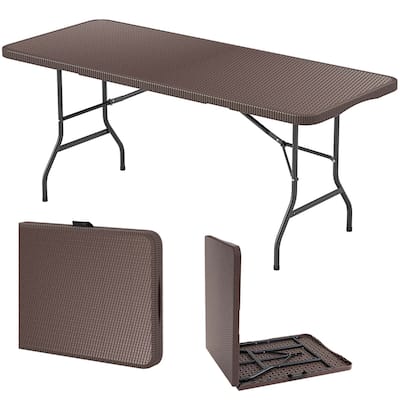 Costway 350 LBS Fold-in-Half Table with Rattan-Like HDPE Tabletop Safe - See Details