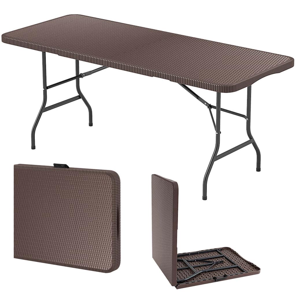 Costway 350 LBS Fold-in-Half Table with Rattan-Like HDPE Tabletop Safe - See Details