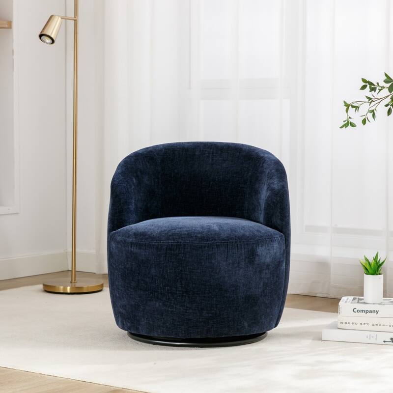 Chenille Fabric Swivel Accent Barrel Armchair with Coating Metal Ring