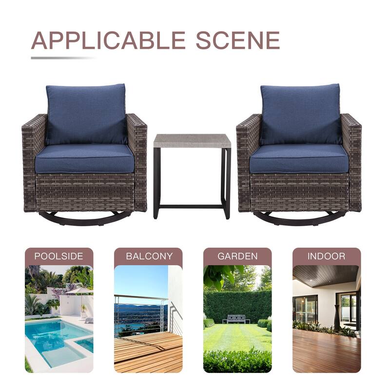 Gymojoy 3 Pieces Outdoor Wicker Swivel Rocker Patio Set