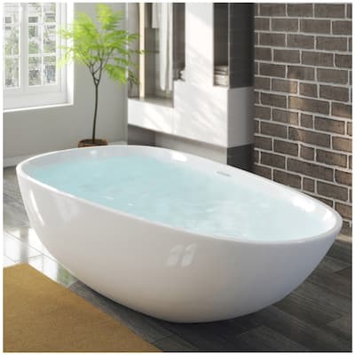 Modern Freestanding Bathtub - 67” White Oval Bathtubs for Bathroom - Medium