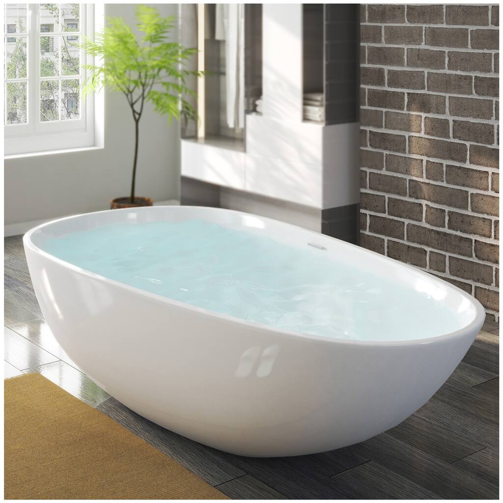 Modern Freestanding Bathtub - 67” White Oval Bathtubs for Bathroom - Medium