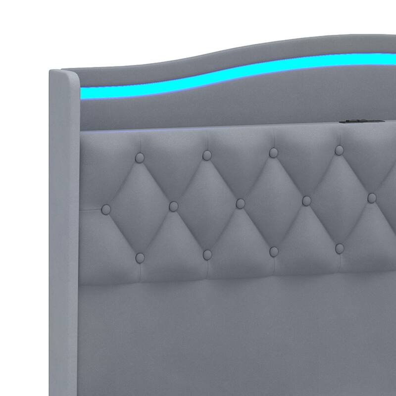 Moasis Queen Size Velvet Upholstered Bed Frame with 4 Storage Drawers & RGB Lights