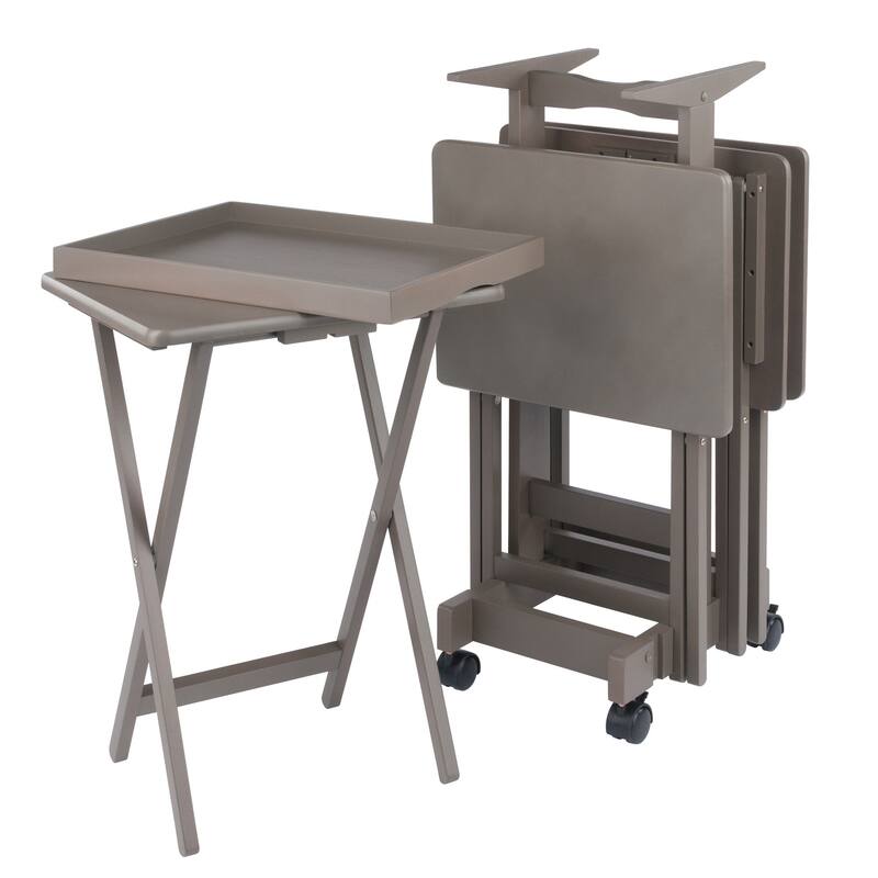 Isabelle 6-Pc Snack Table Set with Removable Serving Tray Oyster Gray