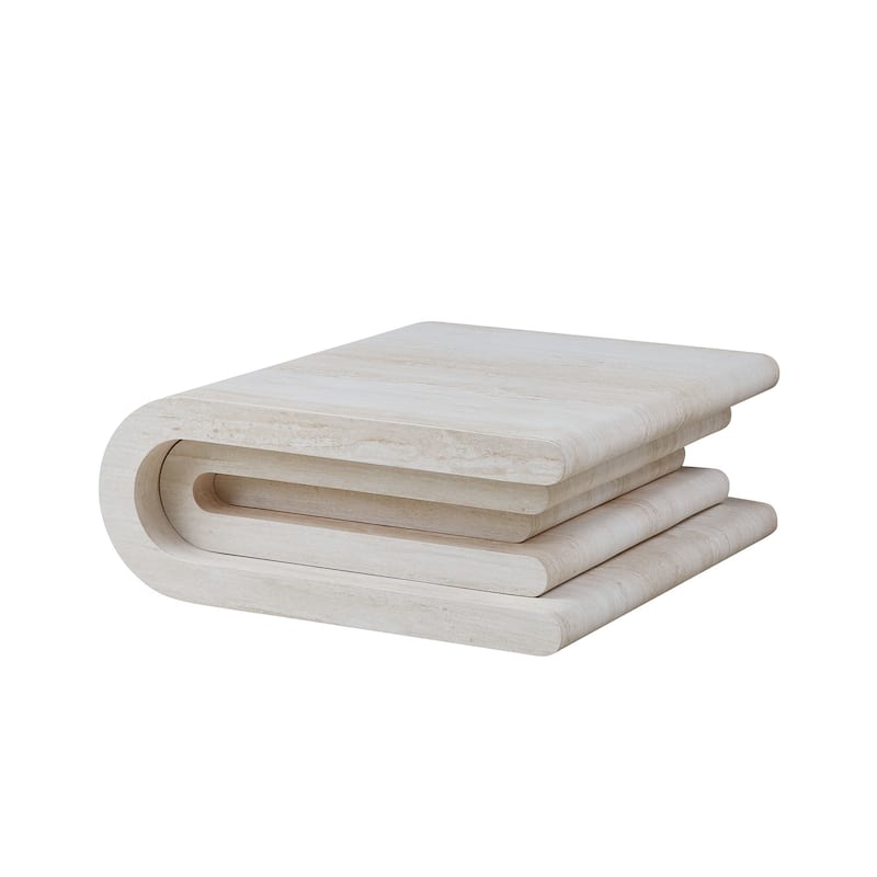 33.86" Modern Square Faux Travertine Pattern Coffee Table