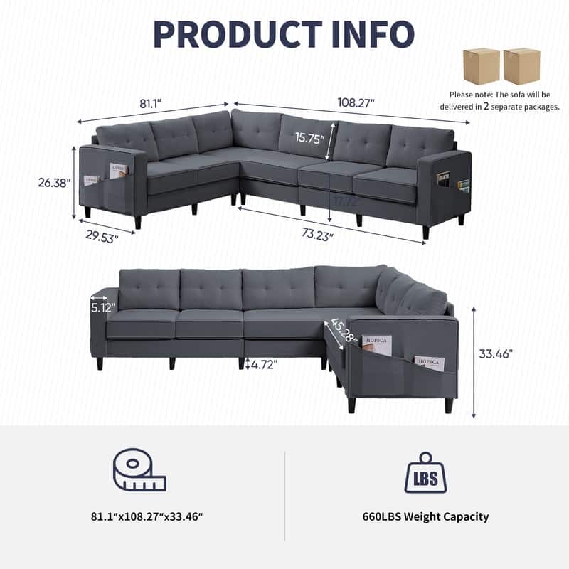 Mixoy 108"Snowflake Velvet Oversized Modular Sectional Sofa,L-Shaped Sectional Sofas with Side Pocket,Large 6 Seater Corner Sofa
