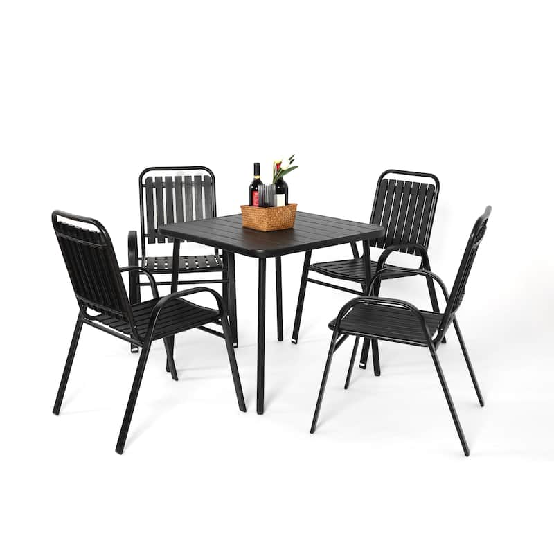 5 Piece Patio Furniture Set, All Weather Outdoor Steel Dining Table and Chair Set - Black