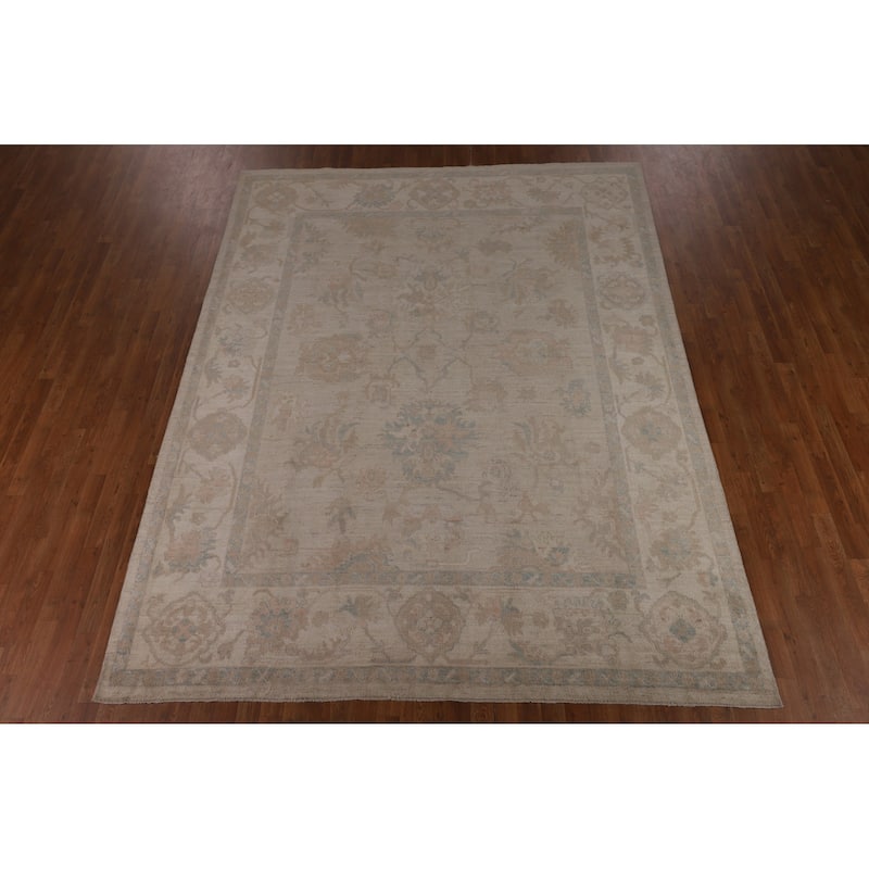 Beige Oushak Turkish Area Rug Handmade Vegetable Dye Wool Carpet - 8'1"x 10'3"