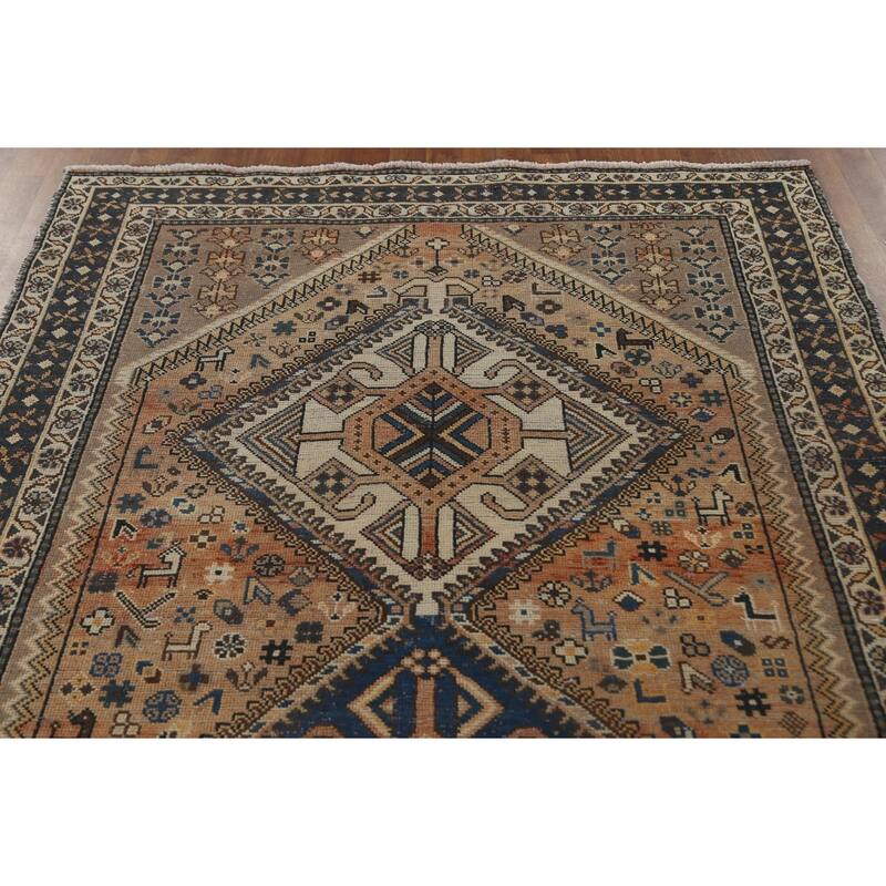 Tribal Animals Bakhtiari Persian Vintage Rug Hand-Knotted Wool Carpet - 5'5" x 9'11"