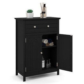 Gymax Bathroom Floor Cabinet Wooden Storage Organizer with Drawer &