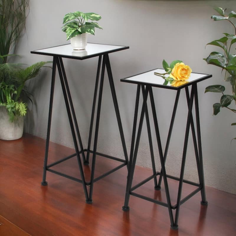 Aeriva Set of 2 Square Metal Modern Tables With Mirror Top