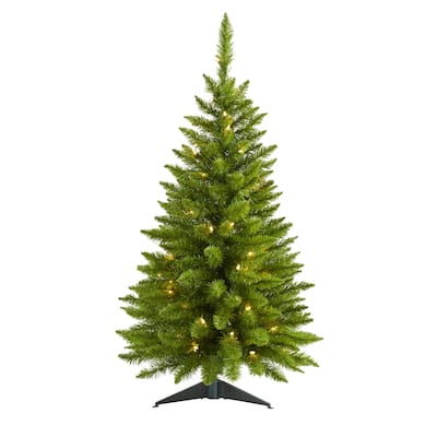 3ft. Pine Artificial Christmas Tree with 50 Warm White Lights and 143 Branches - Compact Holiday X-Mas Accent Tree