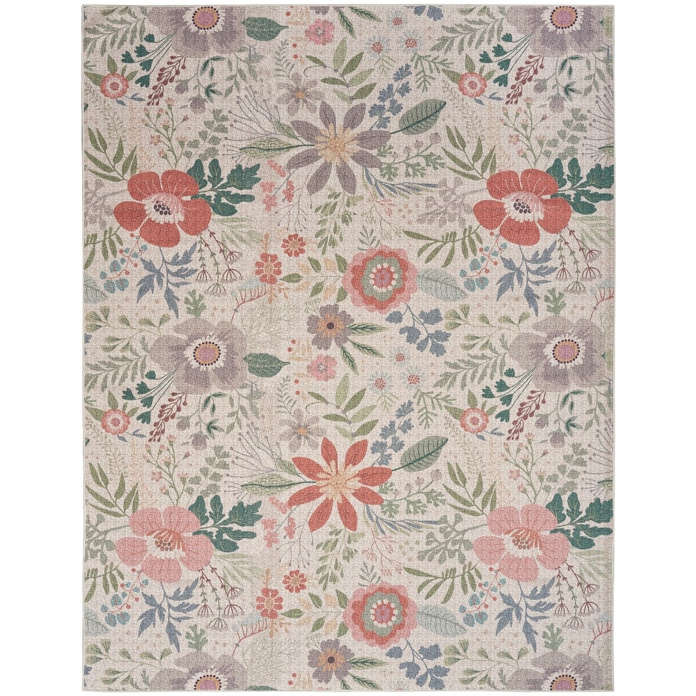 Nourison Washables Indoor Pink Floral Area Rug