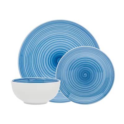 Spiral Blue Porcelain 12 Piece Dinnerware Set, Service For 4