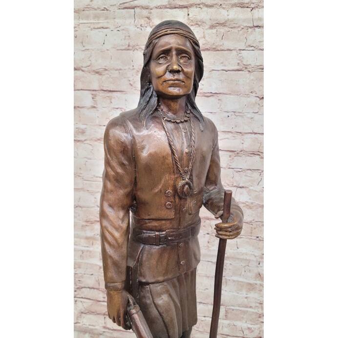 Native American Indian Apache Chief Cochise Bronze Statue Sculpture Figure On Marble Base