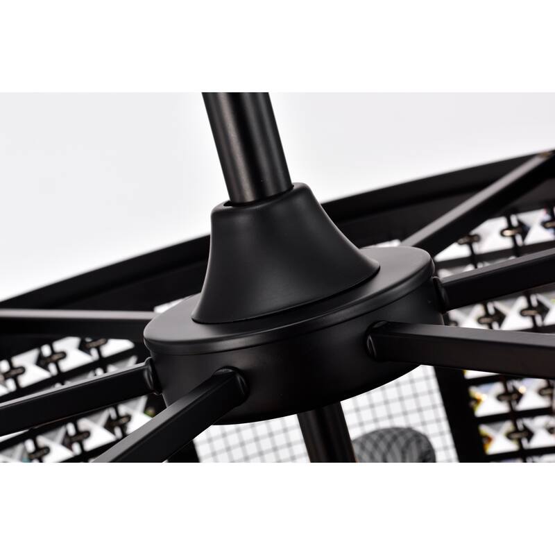 Hania Matte Black Ceiling Fan 29-Inch 6-Light Geometric Metal & Crystal Drum Shade (Includes Remote)