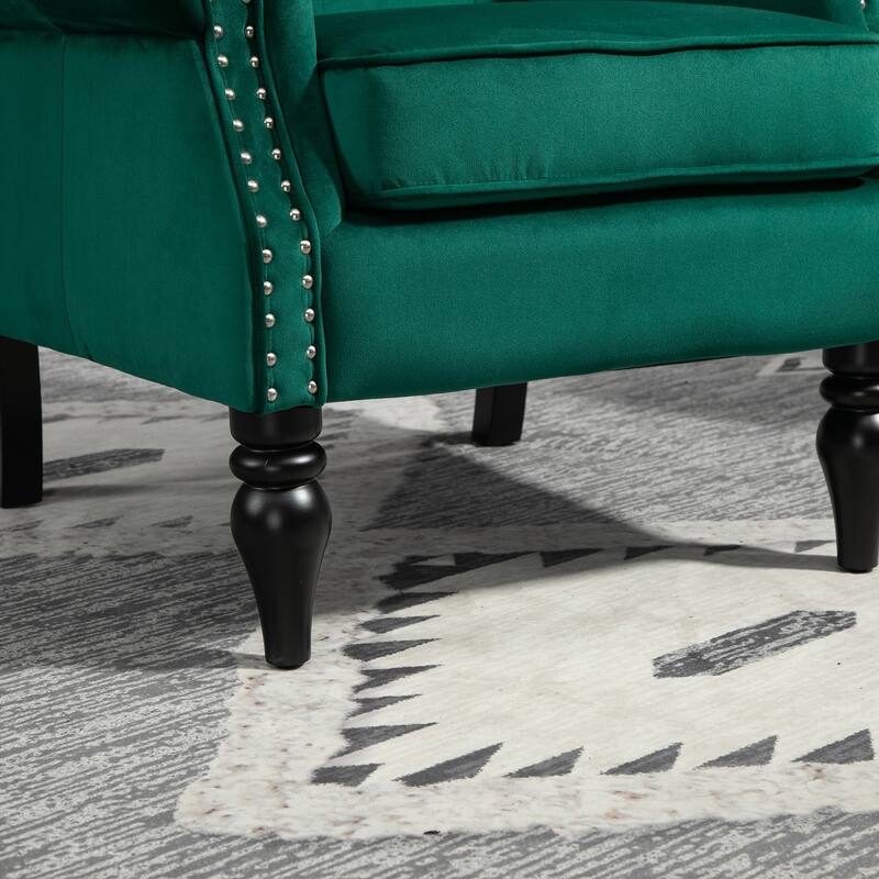 Tufted High Back Chair Living Room Wood Frame Armchair
