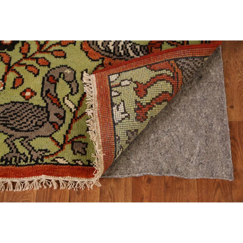 Light Green Animals Ziegler Indian Runner Rug Hand-Knotted Wool Carpet - 2'5" x 7'11"
