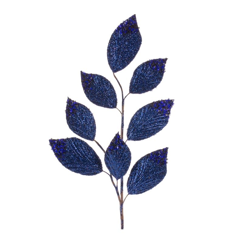 Navy Magnolia Leaf Spray with Bead Accent (Set of 6) - N/A