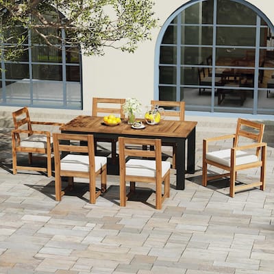 7-piece Acacia Patio Extendable Dining Set with Umbrella Hole