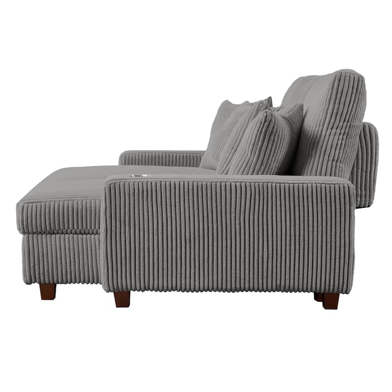 74'' Wide Upholstered Chaise Lounge Loveseat with Adjustable Backrest