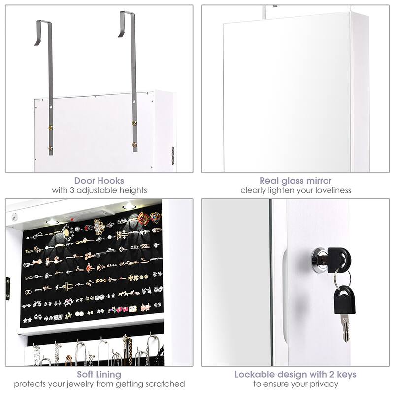 Costway Mirrored Wall & Door Mounted Jewelry Cabinet Storage Organizer - See Details