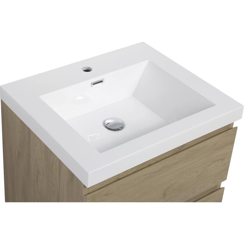 35.5-Inch Floating Bathroom Vanity with Glossy Resin Sink, Ash Grey Color, Wall-Mounted Design, 2 Drawers