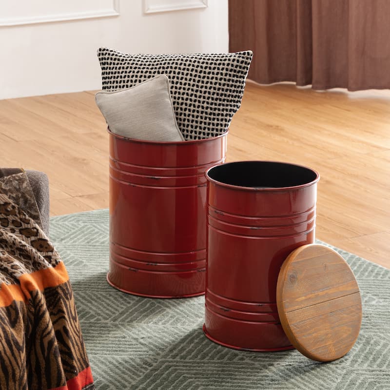 Glitzhome Set of 2 Industrial Farmhouse Outdoor Stool Storage Ottomans