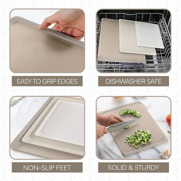 COOK WITH COLOR Extra Large Cutting Board Set, Jumbo-Sized Boards with Rubber Border, 3-Piece - Brown - 6 x 9.5- 10x14