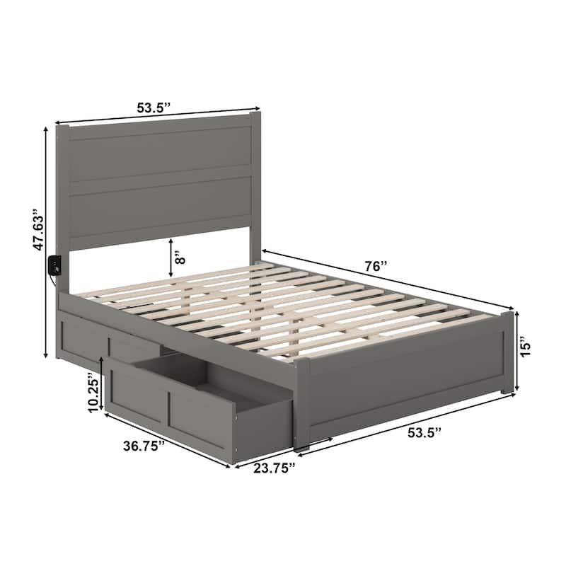 NoHo Full Bed with Footboard and 2 Drawers in Grey