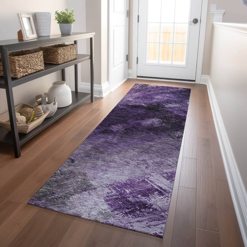 Machine Washable Indoor/ Outdoor Chantille Abstract Watercolor Rug - 2'3" x 7'6" - Purple