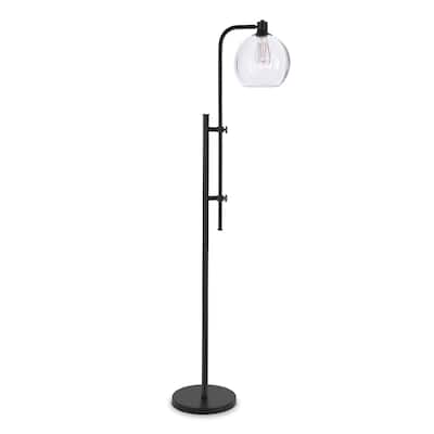 68” Modern Steel Floor Lamp with Frosted Glass Globe Shade and Foot Switch Plug-In Reading Light - 68”H x 18”W x 11”D